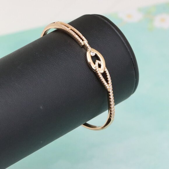 Rose Gold Bangle with Elegant Linked Center and Crystal Detailing, XPBL0565 - Picture 8 of 12